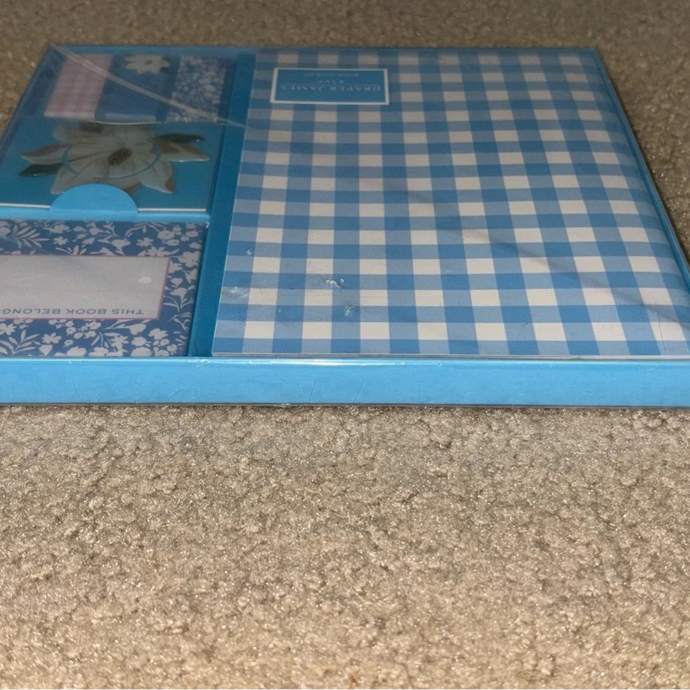 Draper James Book Club Kit Sticky Notes Journal Set Light Blue Check Print New
